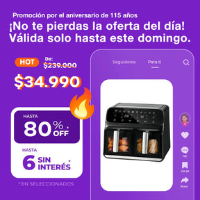 .Freidora de Aire Novohome Digital 8Lts Doble Canastos 4+4 1700W NH-AF DUAL 100W