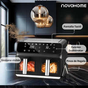 .Freidora de Aire Novohome Digital 8Lts Doble Canastos 4+4 1700W NH-AF DUAL 100W